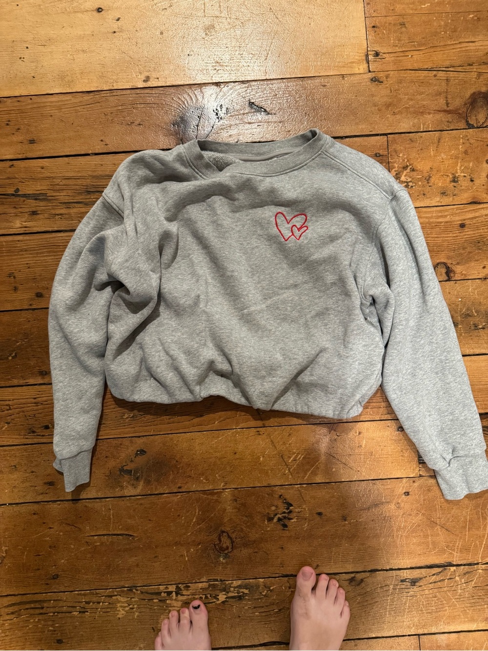 Universal Thread Gray Crewneck Sweatshirt with Red Heart Embroidery